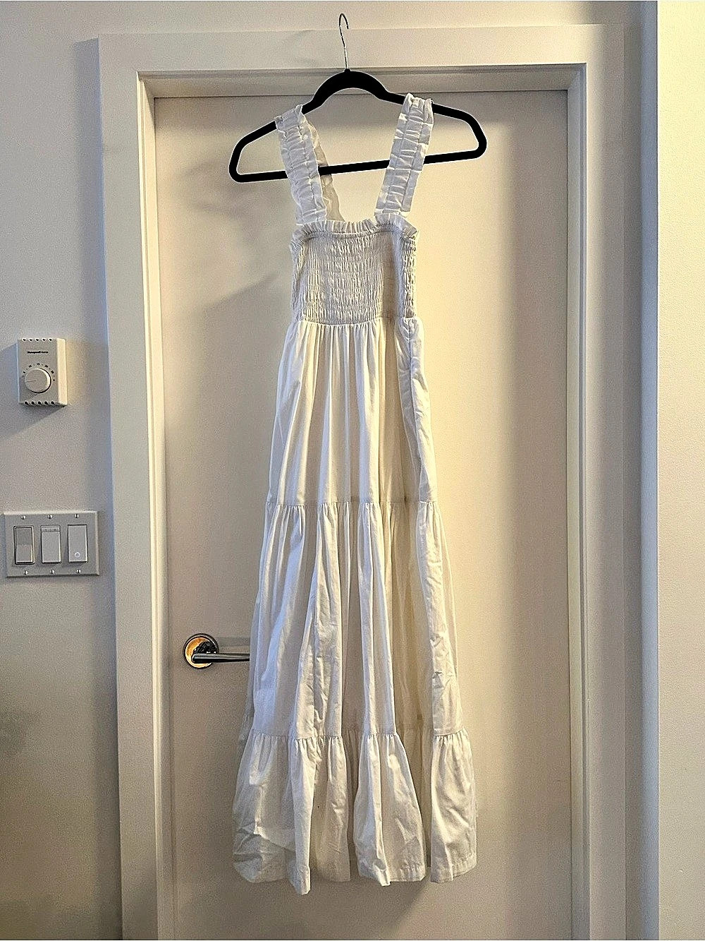 Abercrombie & Fitch Ruffle Strap Smocked Maxi Dress White XXS Petite